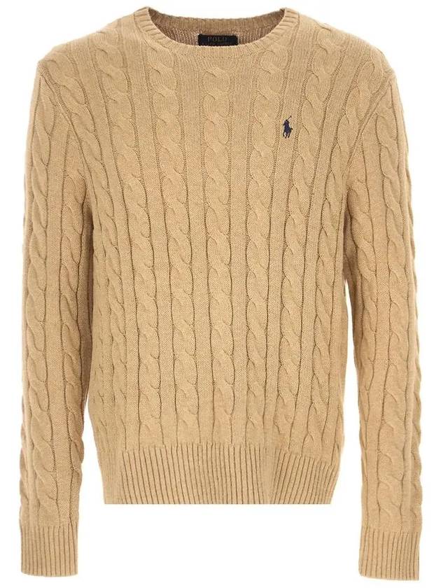 Embroidery Logo Cable Knit Top Brown - POLO RALPH LAUREN - BALAAN 3