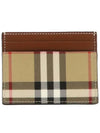 Check Pattern Leather Canvas Card Wallet Beige Brown - BURBERRY - BALAAN 1