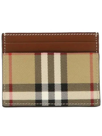 Check Pattern Leather Canvas Card Wallet Beige Brown - BURBERRY - BALAAN 1