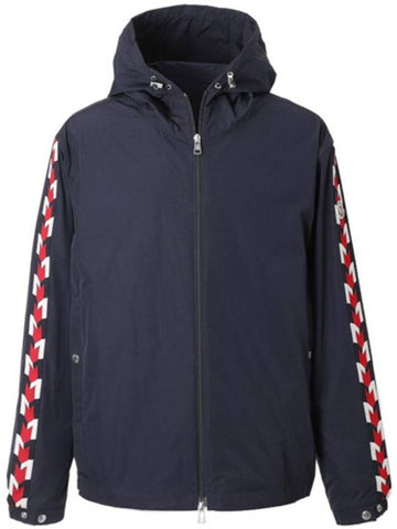 1A00047 54A91 74S MOYSE logo patch taping hooded zipup jacket blue navy men's jacket TJ - MONCLER - BALAAN 1