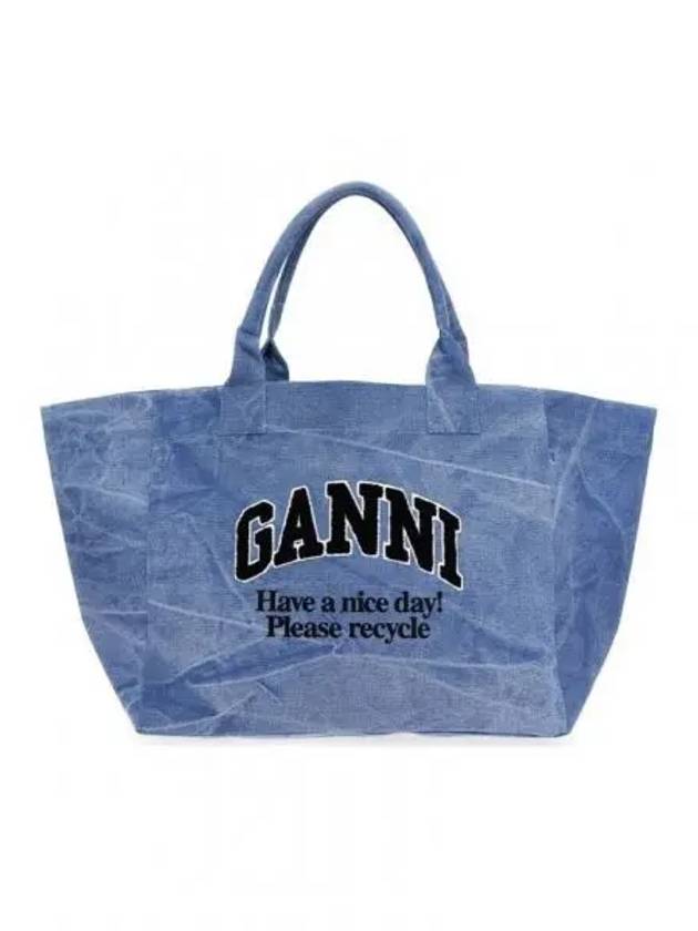 Embroidered Logo Oversized Canvas Tote Bag Blue - GANNI - BALAAN 2