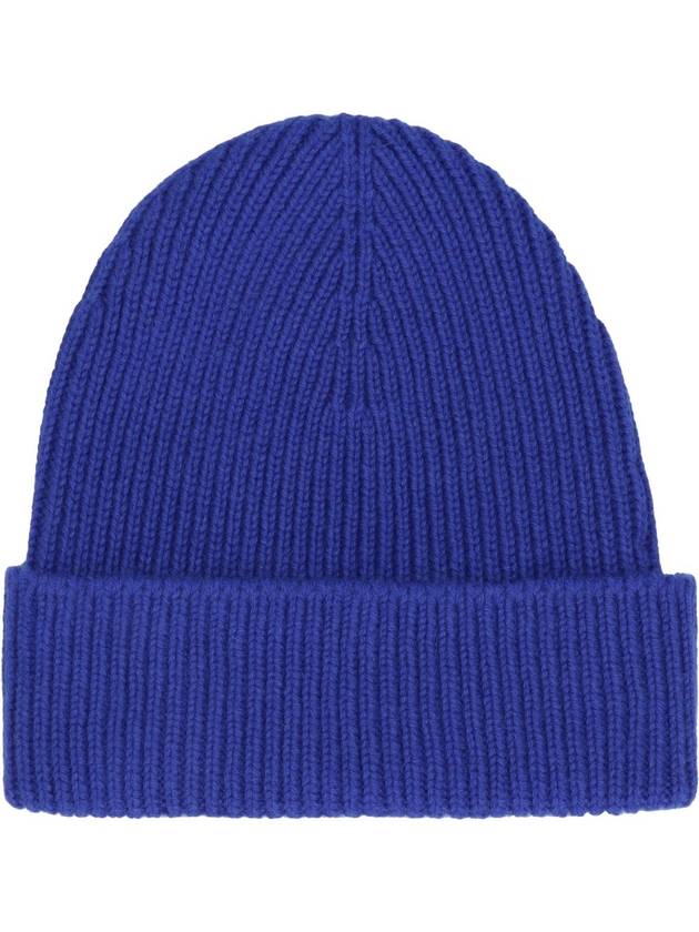 Embroidered Logo Ribbed Cashmere Beanie Blue - BURBERRY - BALAAN 4