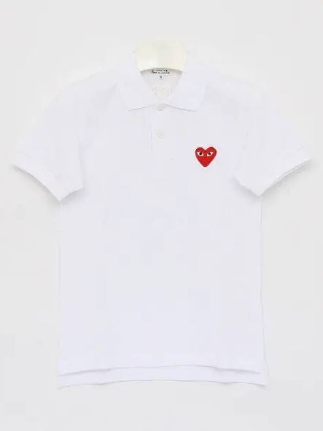 Play Women's Small Red Heart Wappen Short Sleeve PK Shirt P1 T005 5 White - COMME DES GARCONS - BALAAN 2