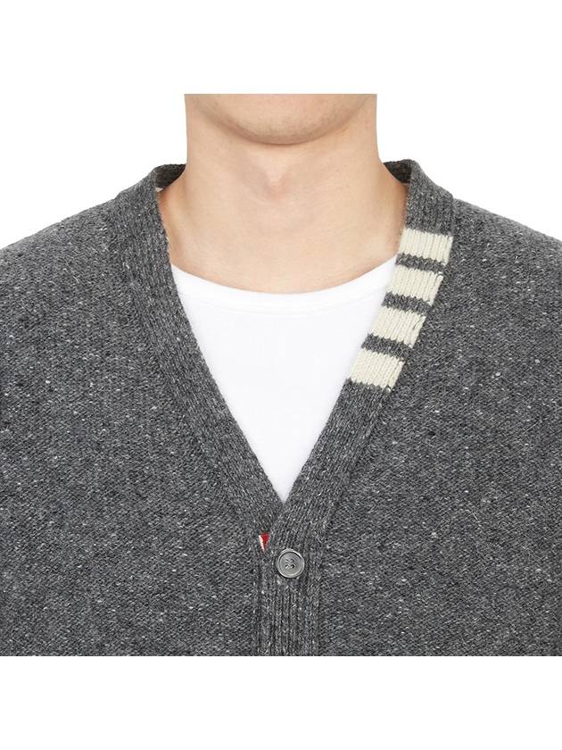 Reverse Jersey Stitch Donegal 4-Bar V-Neck Cardigan Grey - THOM BROWNE - BALAAN 10