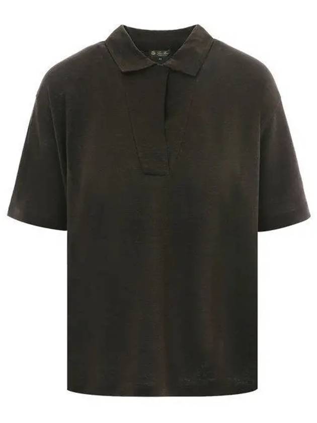 Gargano Linen Short Sleeve Polo Shirt Dark Brown - LORO PIANA - BALAAN 2