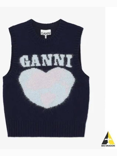 Logo Heart Gilet Vest Navy - GANNI - BALAAN 2