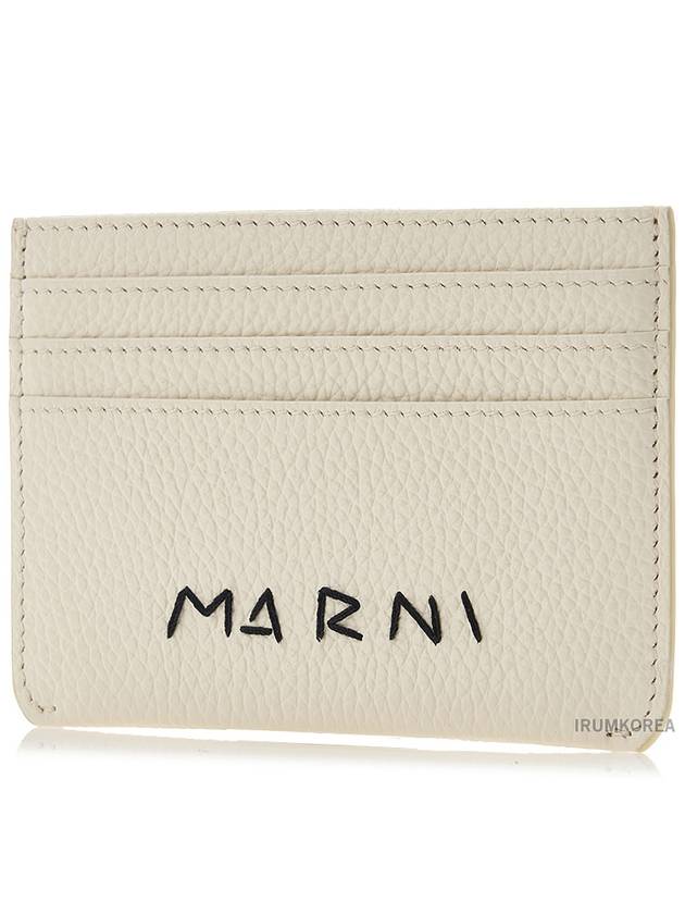 Embroidered Logo Calfskin Card Wallet Ivory - MARNI - BALAAN 3