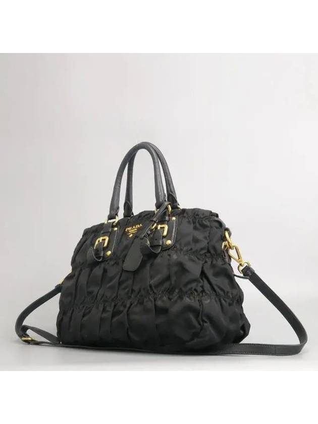 BN1336 Black Fabric Gaufre Gold Logo Tote Bag Shoulder Strap 2WAY - PRADA - BALAAN 2