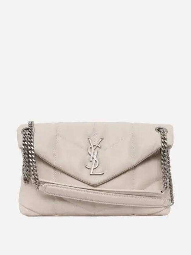 Puffer Quilted Lambskin Small Chain Shoulder Bag White - SAINT LAURENT - BALAAN 2