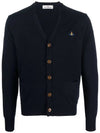 Logo Embroided Button Wool Cardigan Navy - VIVIENNE WESTWOOD - BALAAN 2