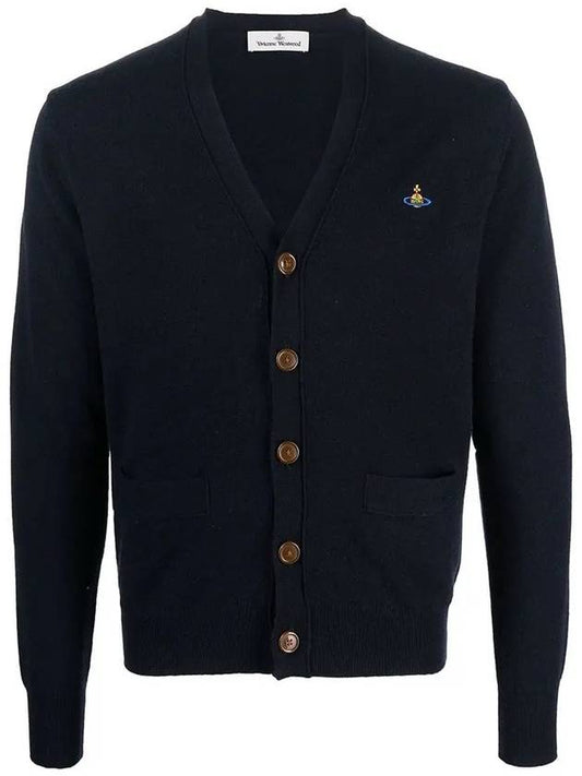 Logo Embroided V-neck Button Wool Cardigan Navy - VIVIENNE WESTWOOD - BALAAN 2