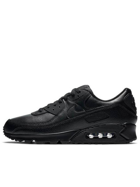 Air Max 90 Leather Low Top Sneakers Triple Black - NIKE - BALAAN 2