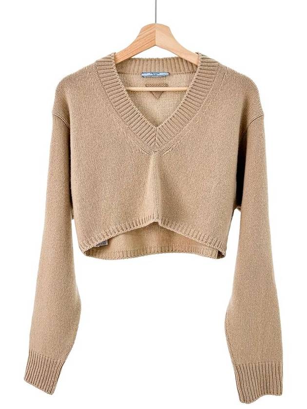 40 Women s Wool Cashmere V Neck Crop Sweater Knit - PRADA - BALAAN 2