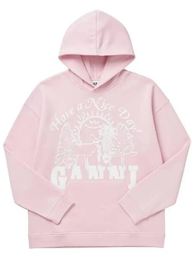 Women's Logo Print Organic Cotton Hoodie Pink - GANNI - BALAAN 5