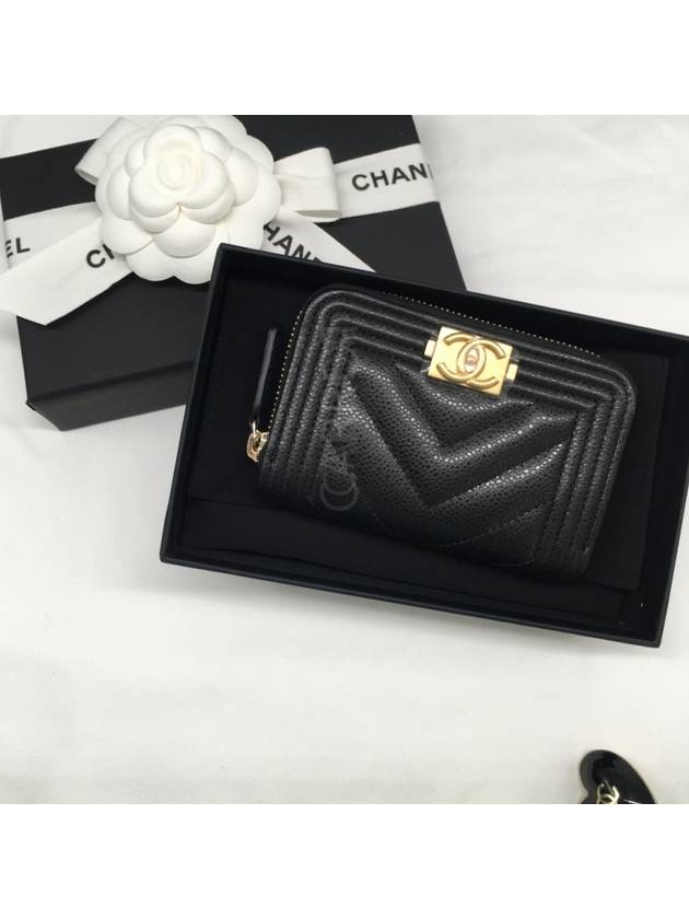 Boy Gold Hardware Grained Calfskin Coin Purse Black - CHANEL - BALAAN 5