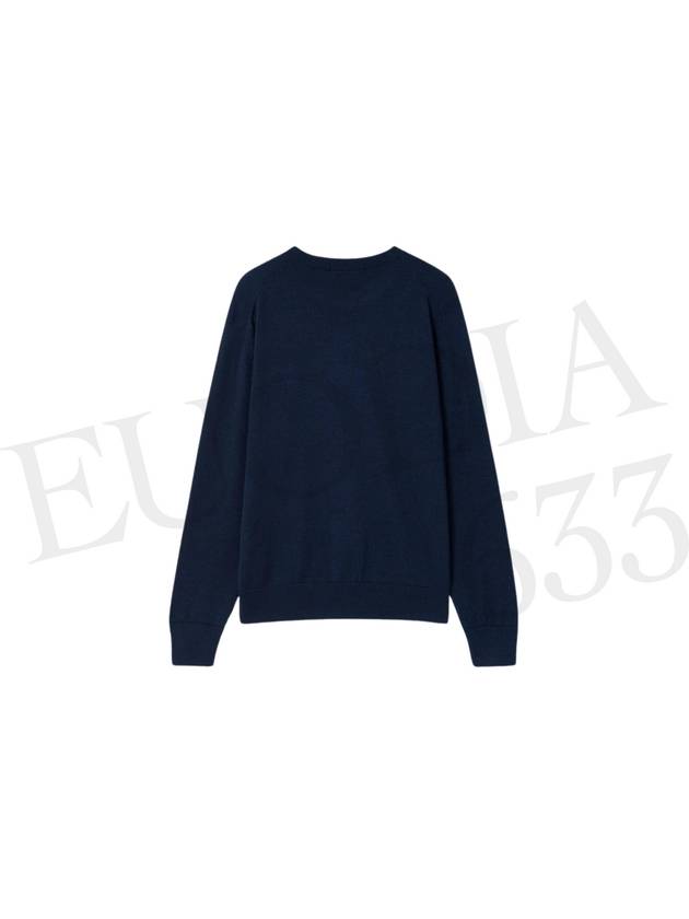 Fox Head Patch Regular Round Neck Pullover Knit Top Navy - MAISON KITSUNE - BALAAN 3