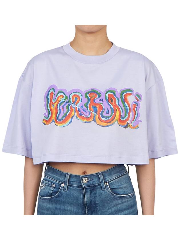 Graphic Logo Print Cropped Cotton Short Sleeve T-shirt Light Purple - MARNI - BALAAN 2