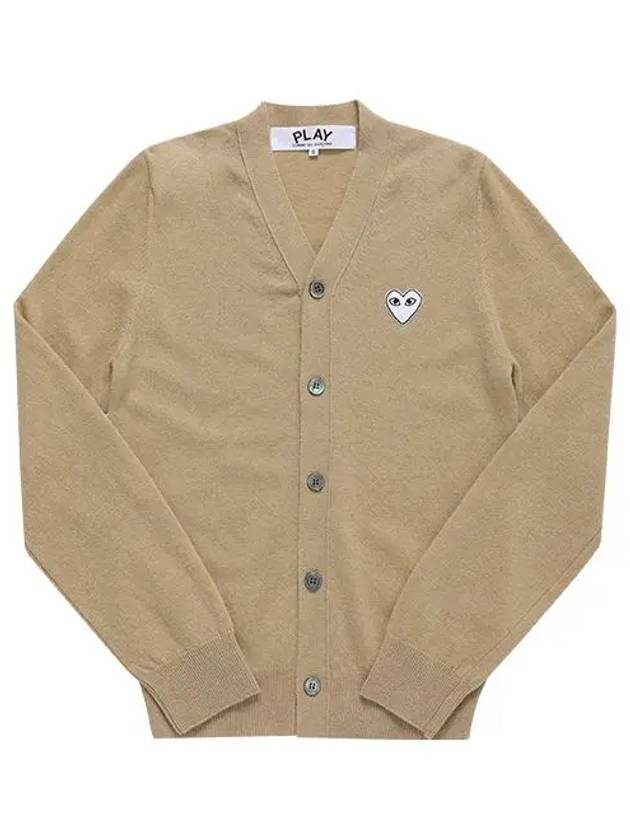 White Heart Wappen Wool Cardigan Beige - COMME DES GARCONS - BALAAN 3