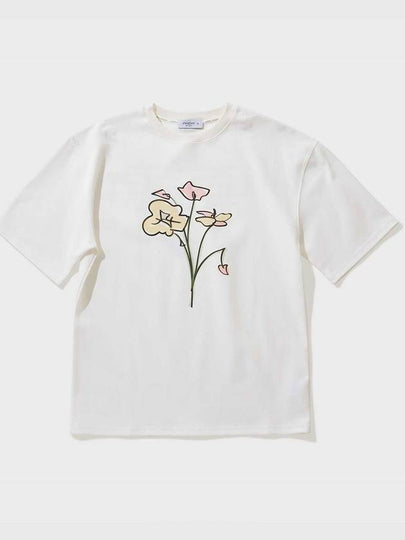 Artwork Flower Drawing Short Sleeve T Shirt Ivory - FFEFF STUDIO - BALAAN 2