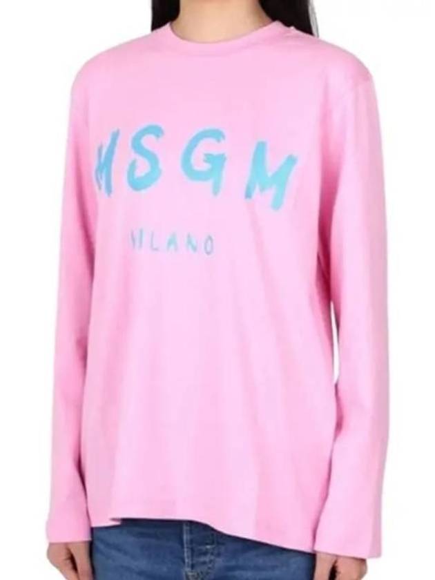 Brushed Logo Cotton Long Sleeve T-Shirt Pink - MSGM - BALAAN 2