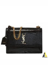 Gold Hardware Sunset Crocodile Embossed Leather Shoulder Bag Black - SAINT LAURENT - BALAAN 2