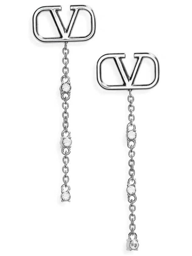 V Logo Metal Crystal Earrings Silver - VALENTINO - BALAAN 2