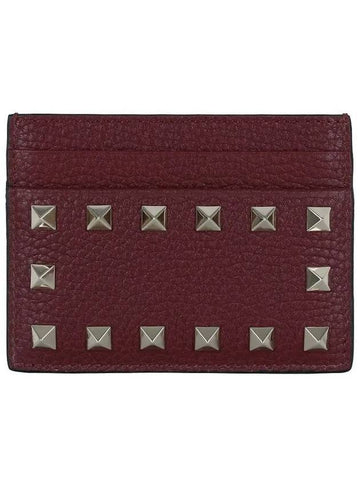 Rockstud Card Wallet Burgundy - VALENTINO - BALAAN.