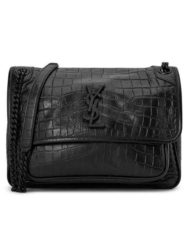 Niki Medium Chain Crocodile Embossed Leather Shoulder Bag Black - SAINT LAURENT - BALAAN 1