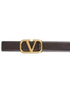 V Logo Signature Calfskin Leather Belt Brown - VALENTINO - BALAAN 3