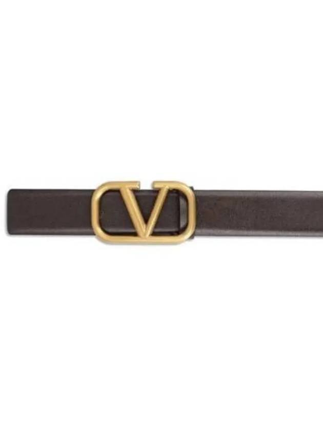 V Logo Signature Calfskin Leather Belt Brown - VALENTINO - BALAAN 3