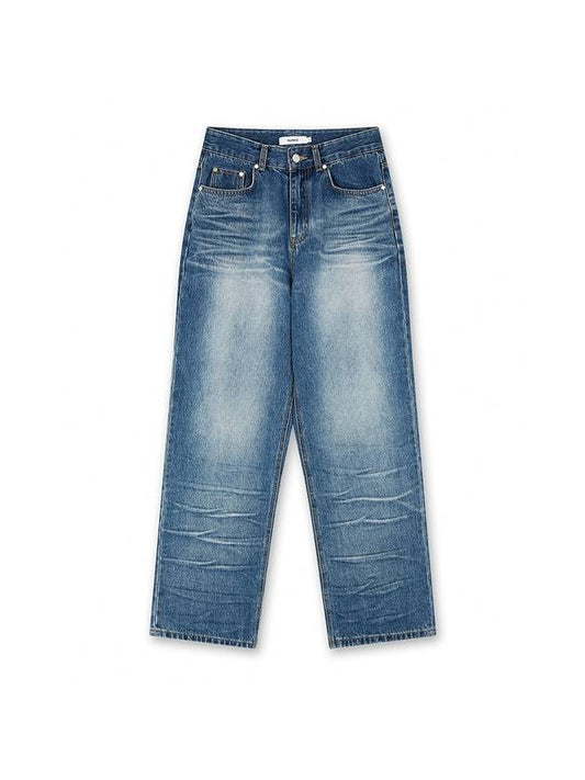 Unisex Embo Washed Wide Jeans Blue - NUAKLE - BALAAN 2