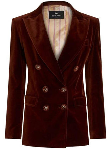 Women's Double Breasted Velvet Jacket Brown - ETRO - BALAAN 1