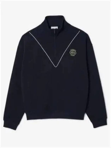 Men s badge match chevron piping detail high neck half zip up t shirt dark navy - LACOSTE - BALAAN 1