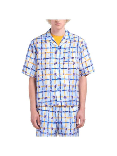 Print Habotai Silk Short Sleeve Shirt Light Blue - MARNI - BALAAN 1