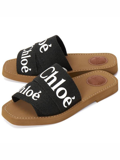 Woody Logo Flat Mule Slippers Black - CHLOE - BALAAN 2