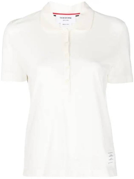 Women's Round Collar Short Sleeve Polo Shirt Natural White - THOM BROWNE - BALAAN 1