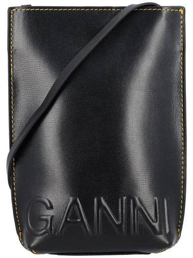 Banner Logo Small Leather Cross Bag Black - GANNI - BALAAN 1