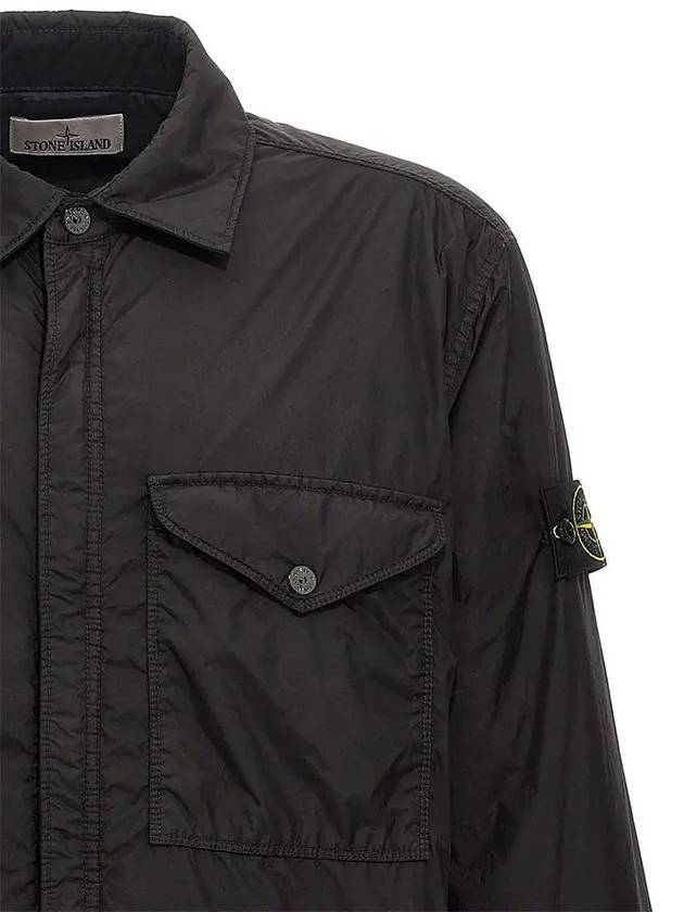 Wappen Patch Overshirt Zip Up Jacket Black - STONE ISLAND - BALAAN 4