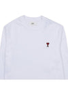 Chain Stitch Heart Logo Long Sleeve T-Shirt White - AMI - BALAAN 4