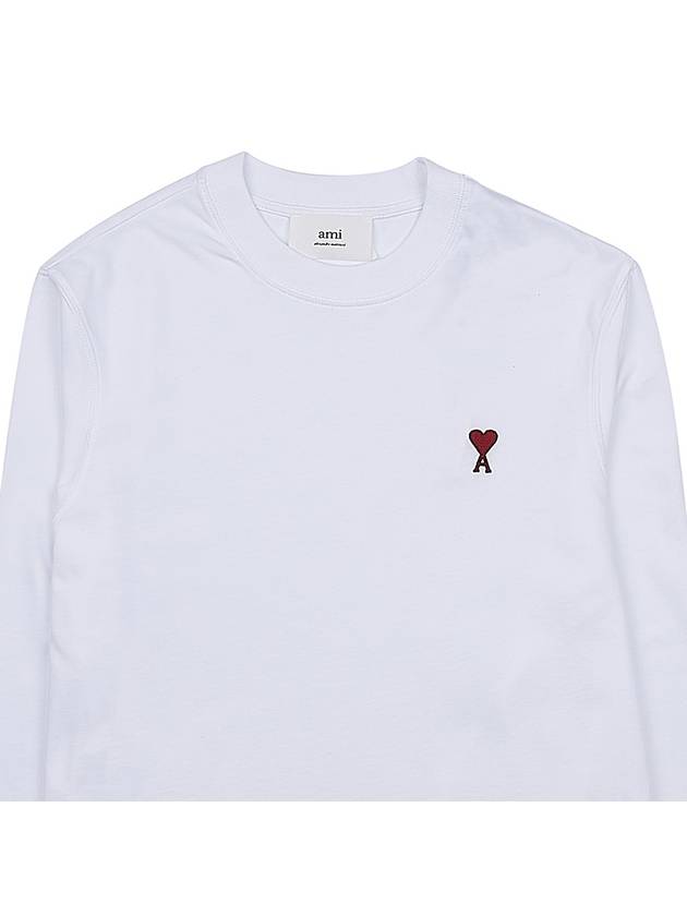 Chain Stitch Heart Logo Long Sleeve T-Shirt White - AMI - BALAAN 4