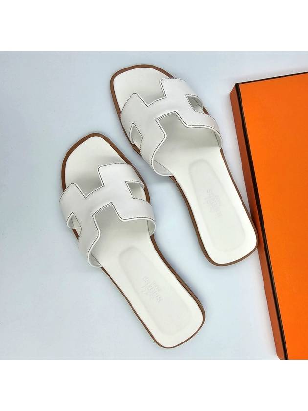 Oran Calfskin Slippers Blanc - HERMES - BALAAN 7