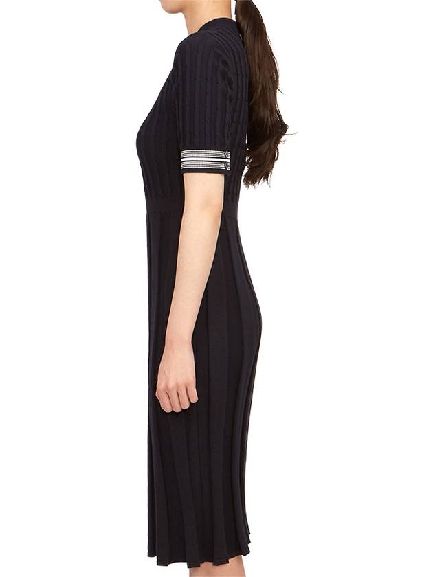 Cotton Pleated Cricket Striped Cable Midi Dress Navy - THOM BROWNE - BALAAN 4