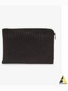 Intrecciato Weaving Zipper Clutch Bag Black Brown - BOTTEGA VENETA - BALAAN 2