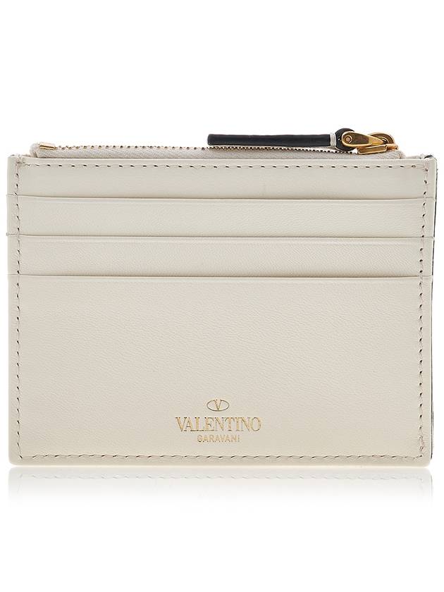 One Stud Leather Zipper Coin Purse White - VALENTINO - BALAAN 4