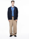 Men s M243OT01NY Dense Hatchi Wool Blended Y neck Knit Cardigan Navy - CHANCE'S NOI - BALAAN 4