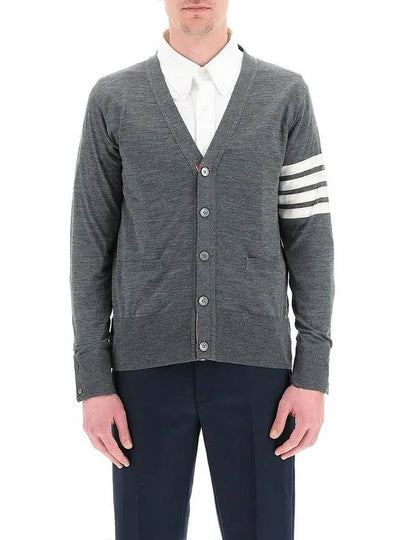 Men's Sustainable Classic Diagonal Wool Cardigan Medium Grey - THOM BROWNE - BALAAN 2