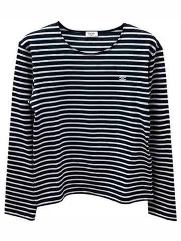 Triomphe Striped Cotton Long Sleeve T Shirt White Navy Men s 270204 - CELINE - BALAAN 1