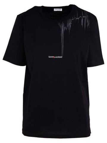 Rive Goche Rock Logo Short Sleeve T-Shirt Black - SAINT LAURENT - BALAAN.