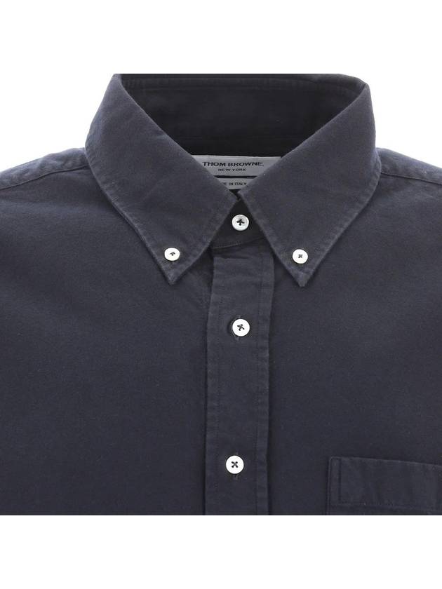 Men's Diagonal Solid Flannel Long Sleeve Shirt Navy - THOM BROWNE - BALAAN 4