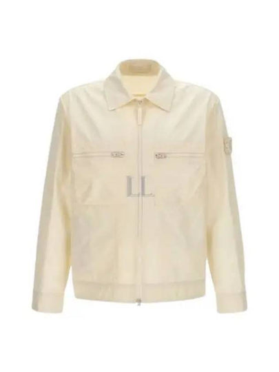 Cotton Canvas Zip-up Jacket Natural White - STONE ISLAND - BALAAN 2